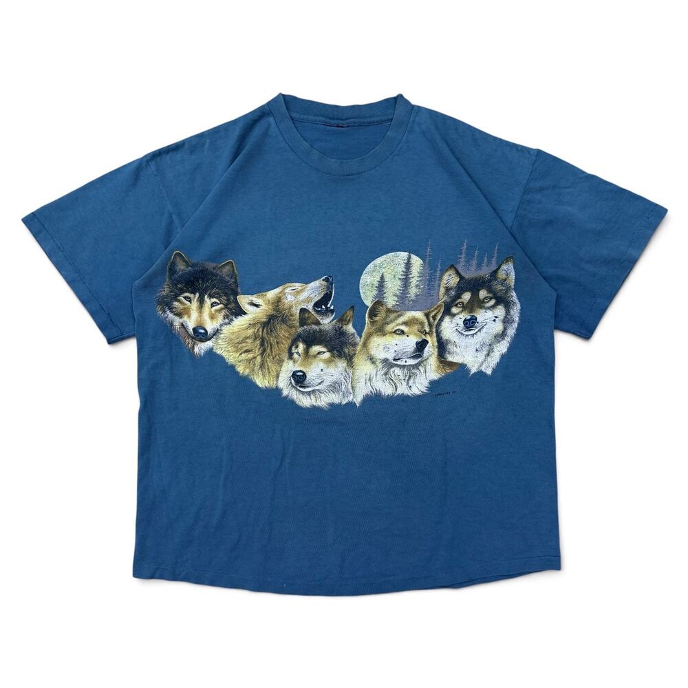 Vintage 1992 Habitat Wolf T Shirt Single Stitch Wildlife Nature XL Teal Spooky